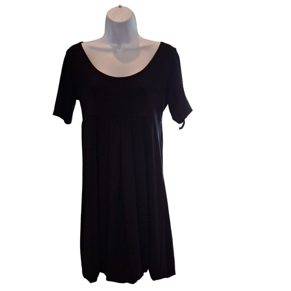 White House Black Market Womens Shift Mini Dress Black Medium Short Sleeve Goth